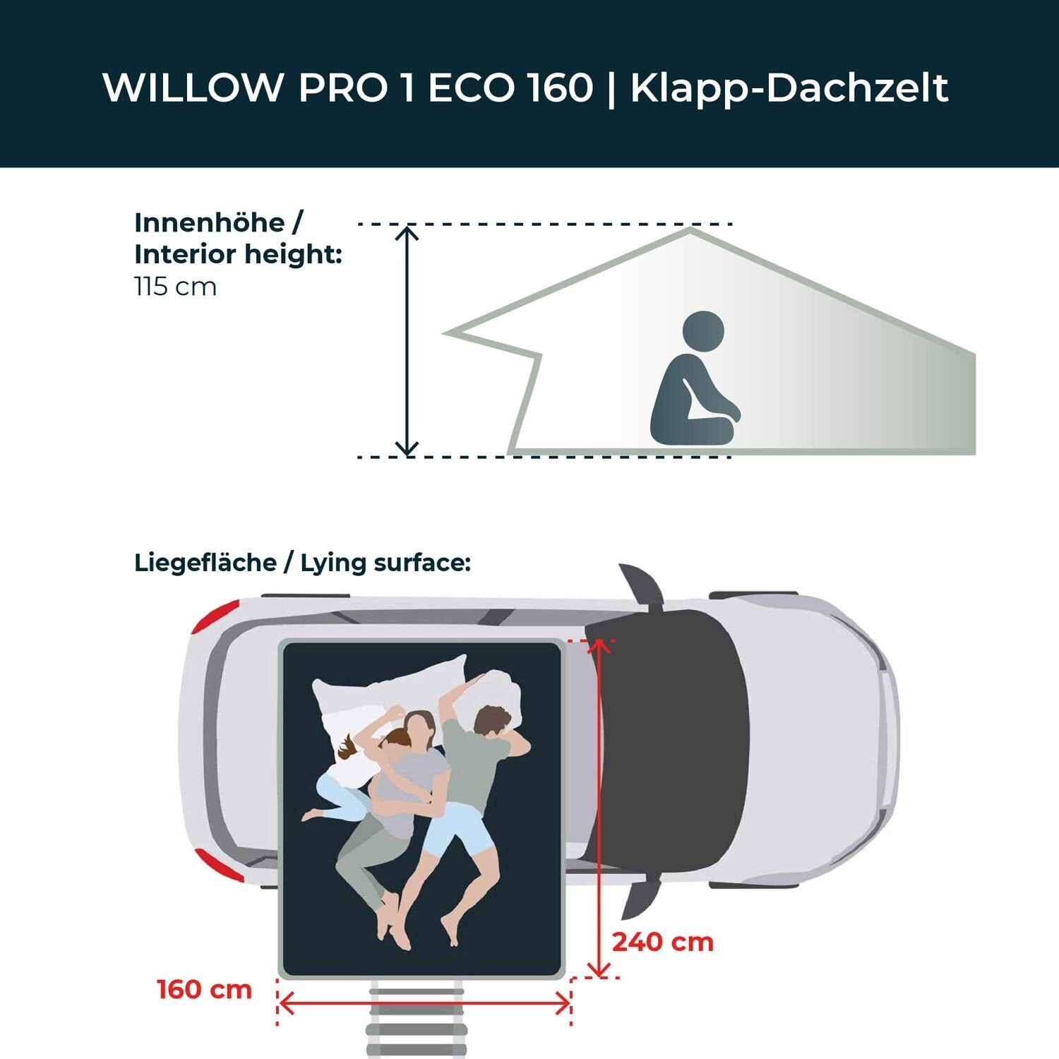 Vickywood Dachzelt WILLOW PRO 1 ECO 160
