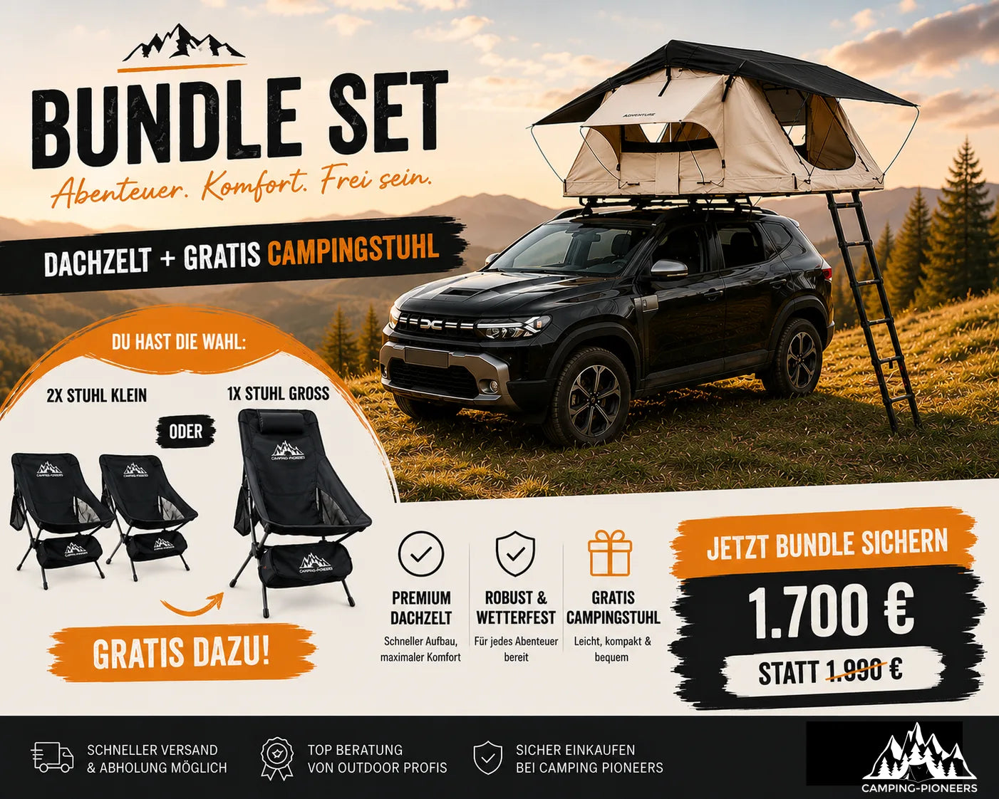 Horntools Dachzelt Track Festival Zelt *Set Bundle* Gratis Campingstühle
