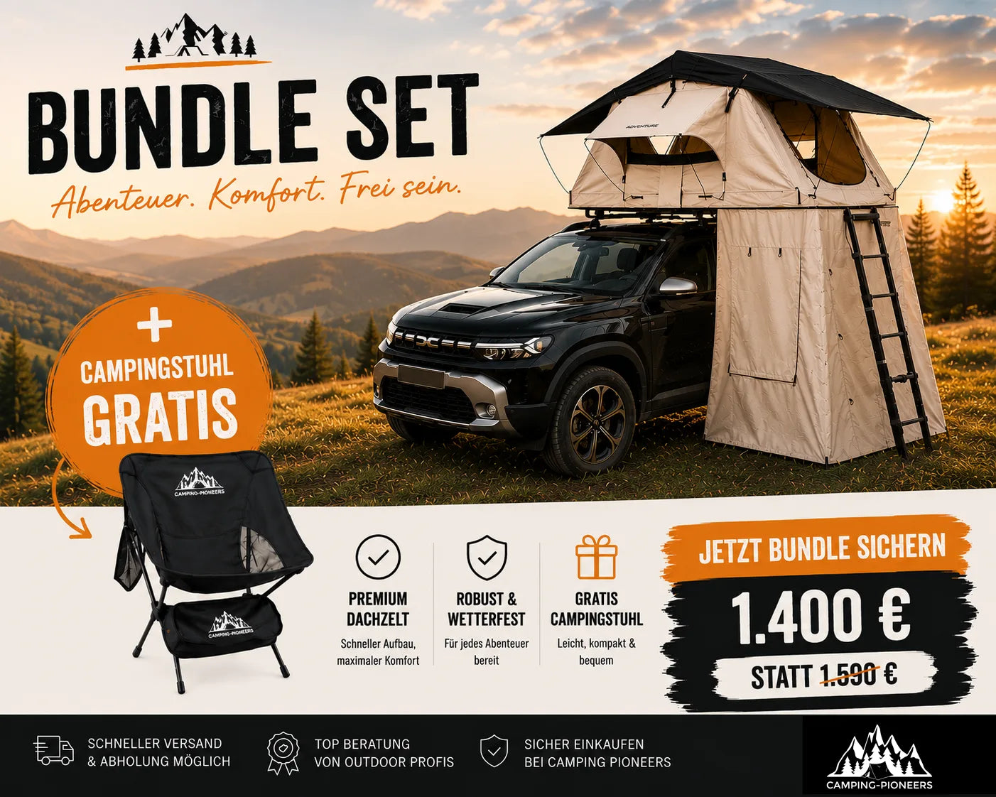 Horntools Dachzelt Track Festival Zelt *Set Bundle* Gratis Campingstühle