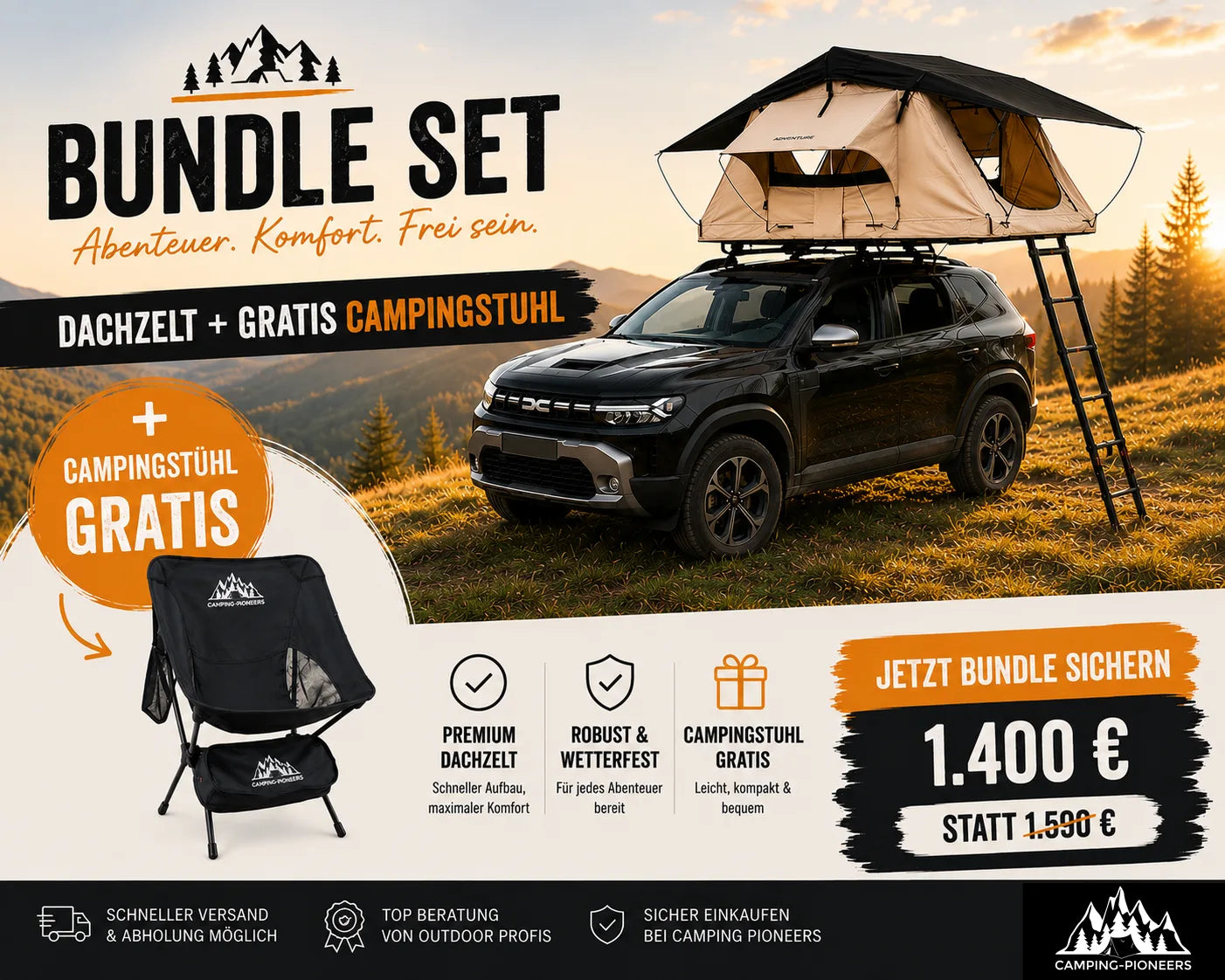 Horntools Dachzelt Track Festival Zelt *Set Bundle* Gratis Campingstühle