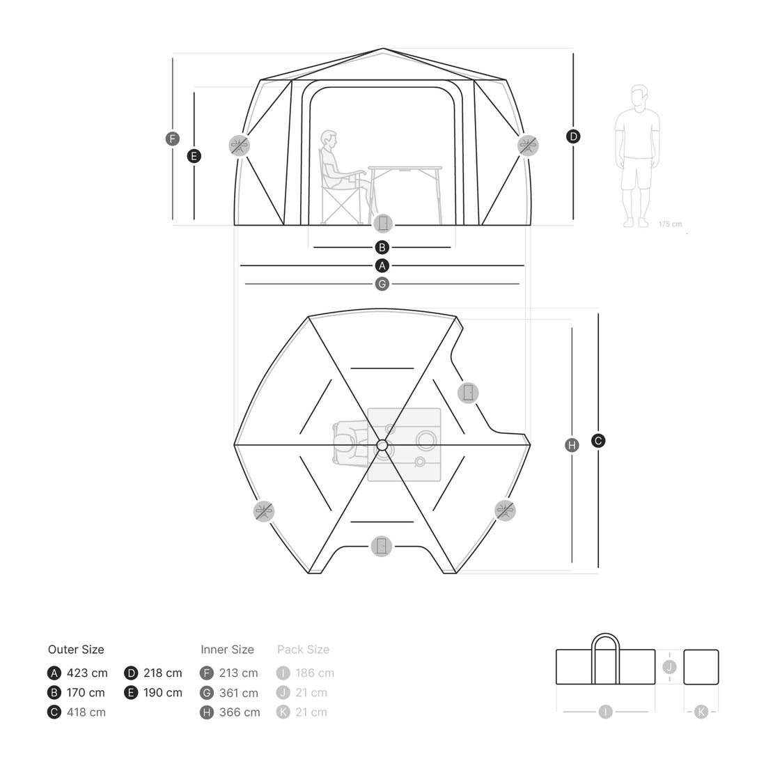 Pavillon hexagonal à moyeu rapide qeedo