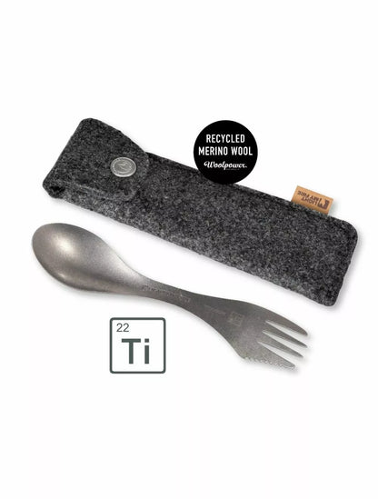 Spork Titanium - knife, fork &amp; spoon in one, with protective bag